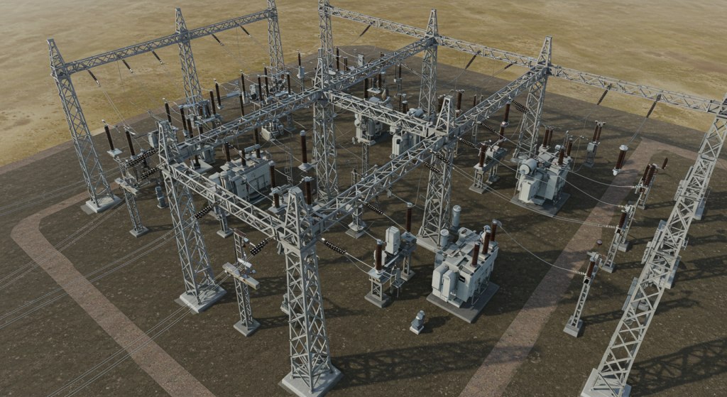 HV LV substation support structure for transmission grid