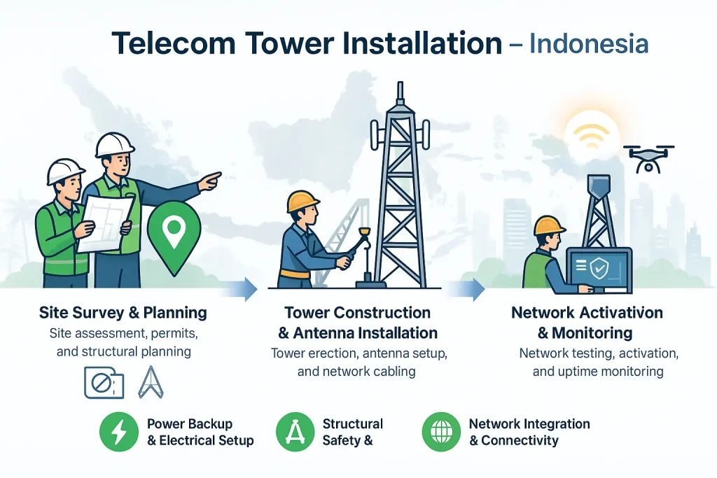 telecom tower installation Indonesia
