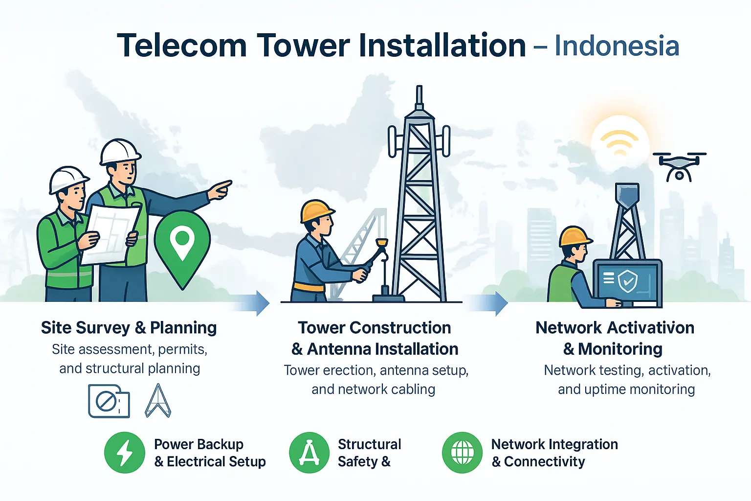 telecom tower installation Indonesia