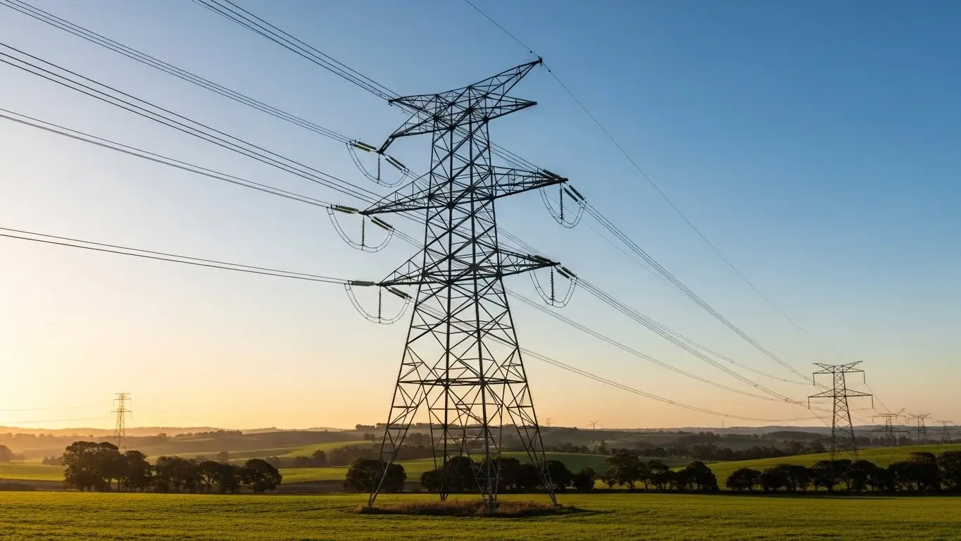 66kV стальная решётчатая передающая башня с линиями электропередач, проходящими через сельскую местность